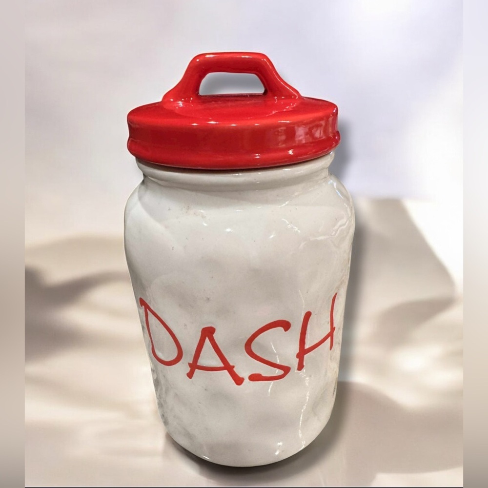 DASH Red white Ceramic Kitchen Canister 7x4.5in